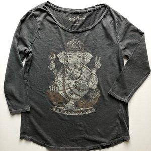 Lucky Brand T Shirt 3/4 Length Sleeve Gray Size M